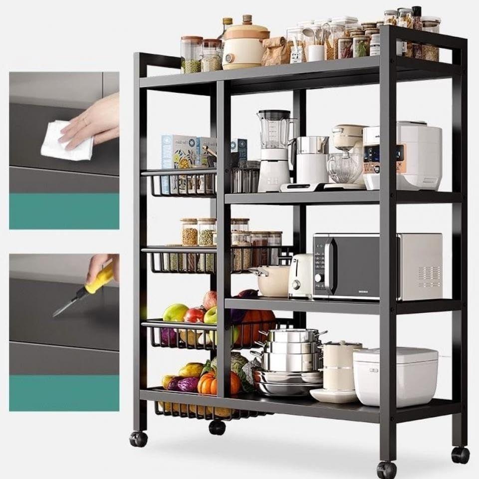 4-Tier Kitchen Storage Microwave Rack – Mobile & Space-Saving Organizer - LIFE STORES UGANDA
