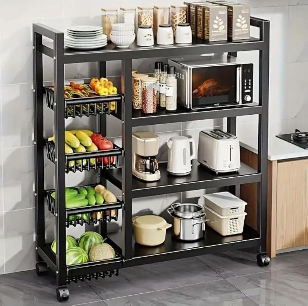 4-Tier Kitchen Storage Microwave Rack – Mobile & Space-Saving Organizer - LIFE STORES UGANDA