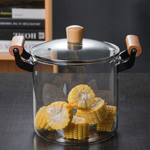 4.5L Clear Glass Pot for Cooking on Stove – Big Glass Simmer Pot with Wooden Handle - LIFE STORES UGANDA
