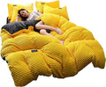 4-Piece Reversible Yellow Velvet Duvet Cover Set - Luxury Double-Sided Bedding with Bedsheet & Pillowcases