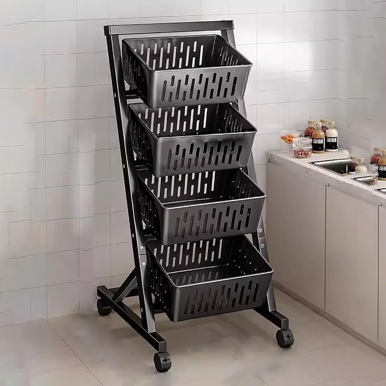 4-Tier Fruit & Vegetable Storage Rack – Multi-Purpose Organizer with Wheels