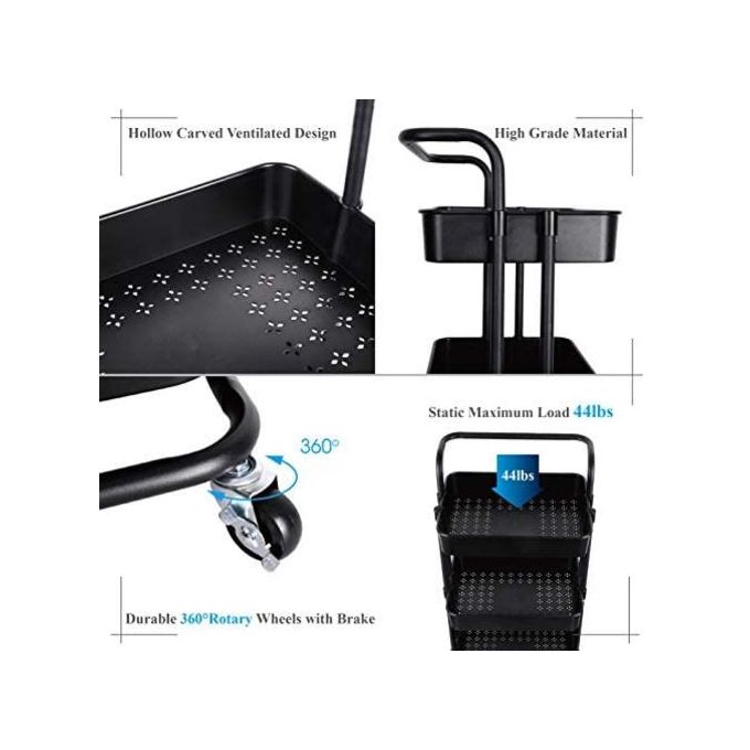 4-Tier Rolling Storage Cart – Multi-Purpose Wire Basket Trolley for Kitchen, Bathroom & Bedroom – Sturdy Steel, Black