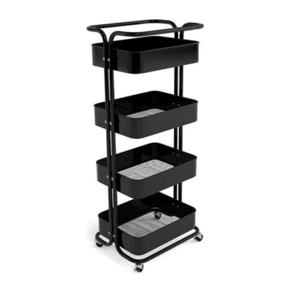 4-Tier Rolling Storage Cart – Multi-Purpose Wire Basket Trolley for Kitchen, Bathroom & Bedroom – Sturdy Steel, Black
