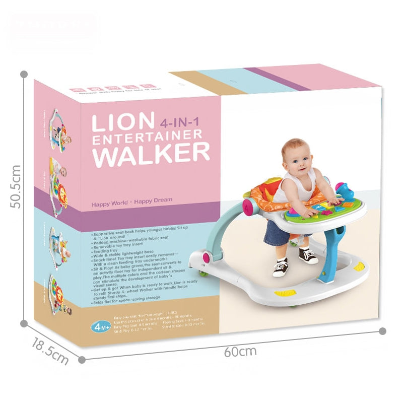 4-in-1 Musical Learning Baby Walker | Multifunctional Stroller with Parts, Lights & Sounds | Activity Walker for Toddlers
