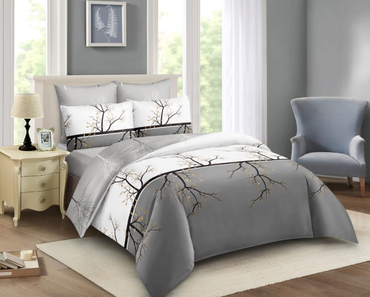 4-Piece 5x6 Duvet Set with 2 Pillows, 1 Bedsheet & 1 Duvet Cover - Complete Bedding Package