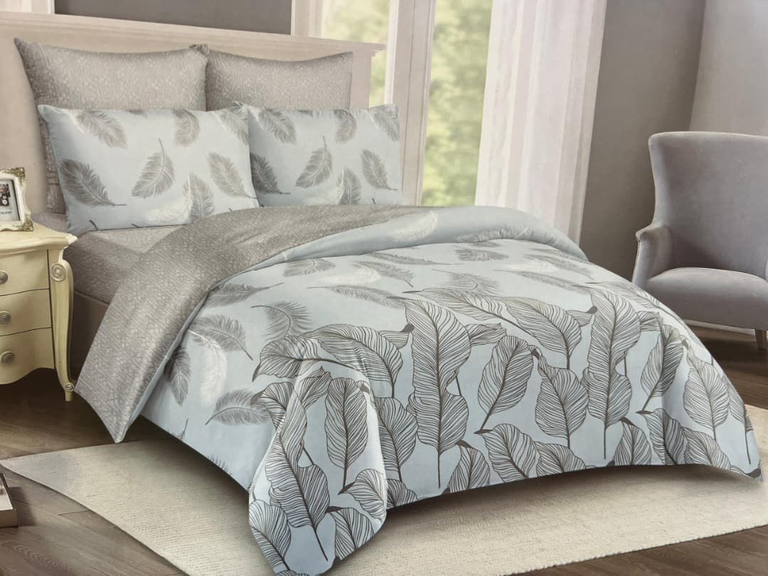4-Pcs Duvet Set with 2 Pillows, 1 Bedsheet & 1 Duvet Cover - Complete Bedding Package