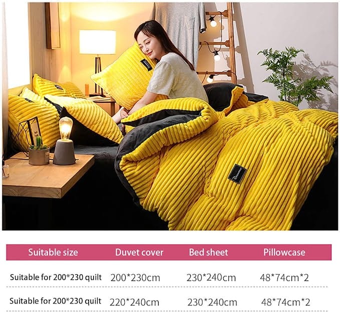 4-Piece Classic Black Velvet Duvet Cover Set - Plush & Luxurious Bedding with Bedsheet & Pillowcases