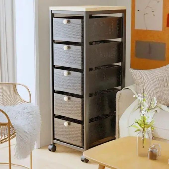 5-Layer Foldable Kitchen & Office Storage Rack with Wheels – Flexible Metal Organizer Shelf