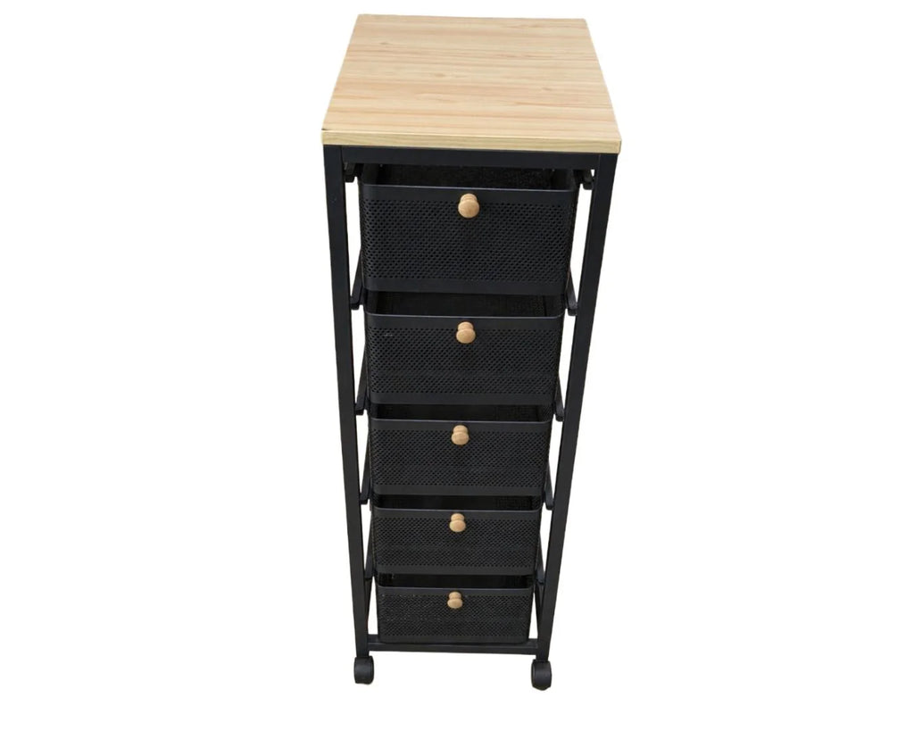 5-Layer Foldable Kitchen & Office Storage Rack with Wheels – Flexible Metal Organizer Shelf