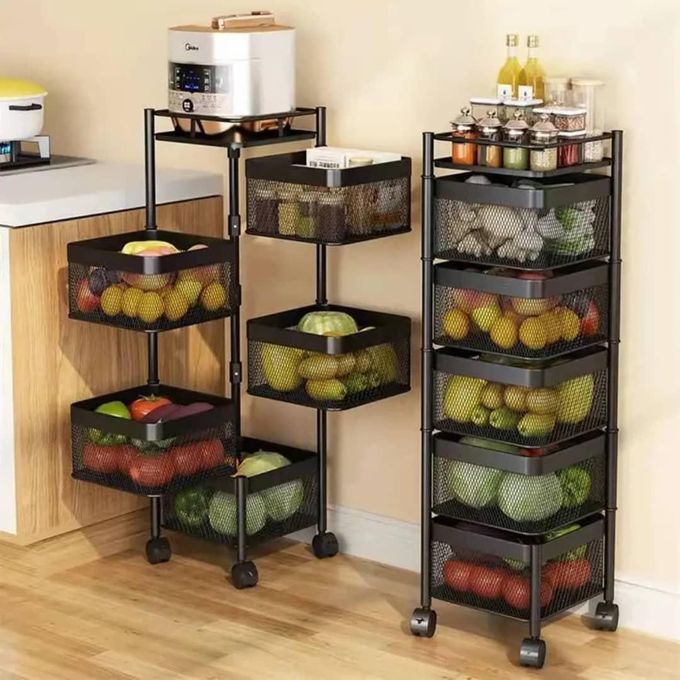 5-Tier Rotating Storage Rack – Multi-Purpose Kitchen, Bathroom & Fruit Organizer (Alloy Steel)