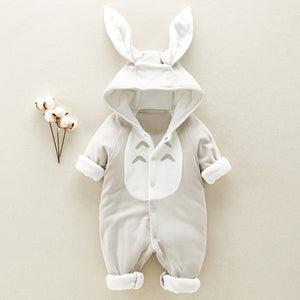 Cotton Padded Hooded Baby Romper – Thickened Chinchilla Hooded Onesies for Newborns & Infants