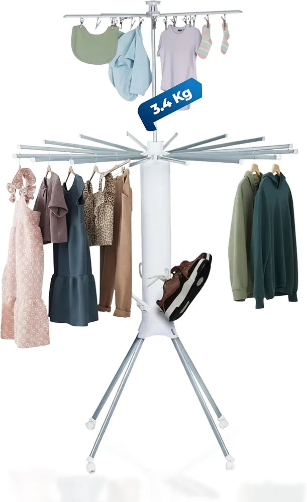 Foldable 360° Rotating Octopus Clothes Drying Rack – 16 Rods, Multi-Layer Design & Wheels