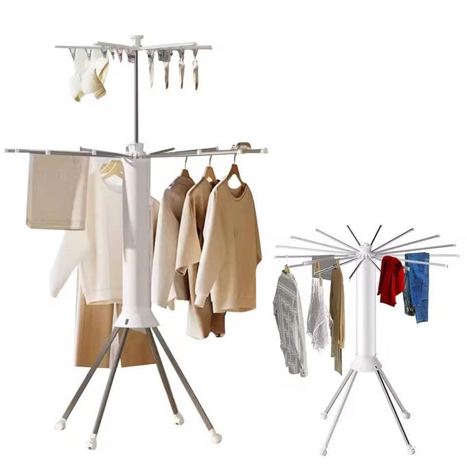 Foldable 360° Rotating Octopus Clothes Drying Rack – 16 Rods, Multi-Layer Design & Wheels