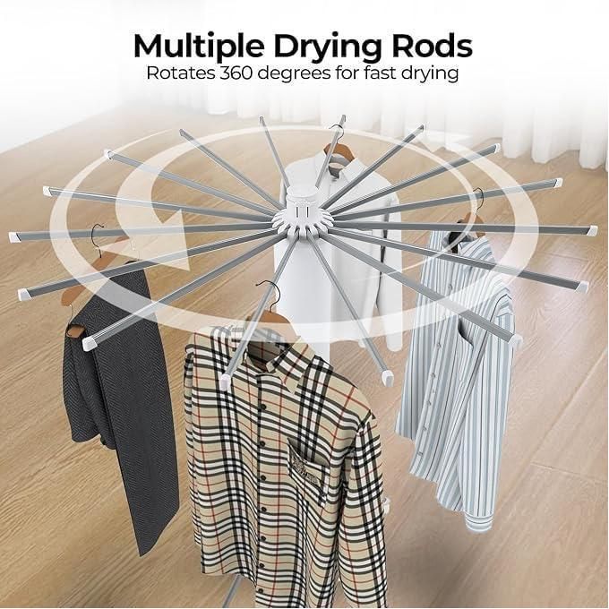 Foldable 360° Rotating Octopus Clothes Drying Rack – 16 Rods, Multi-Layer Design & Wheels