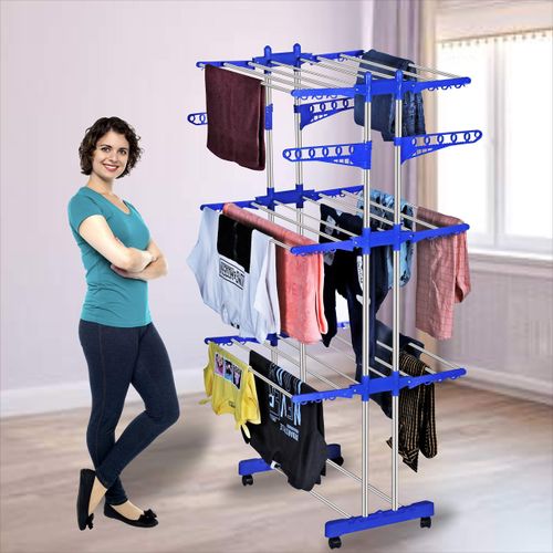 3-Layer Foldable Clothes Drying Rack – Adjustable 170cm Laundry Stand with Wheels & Side Wings