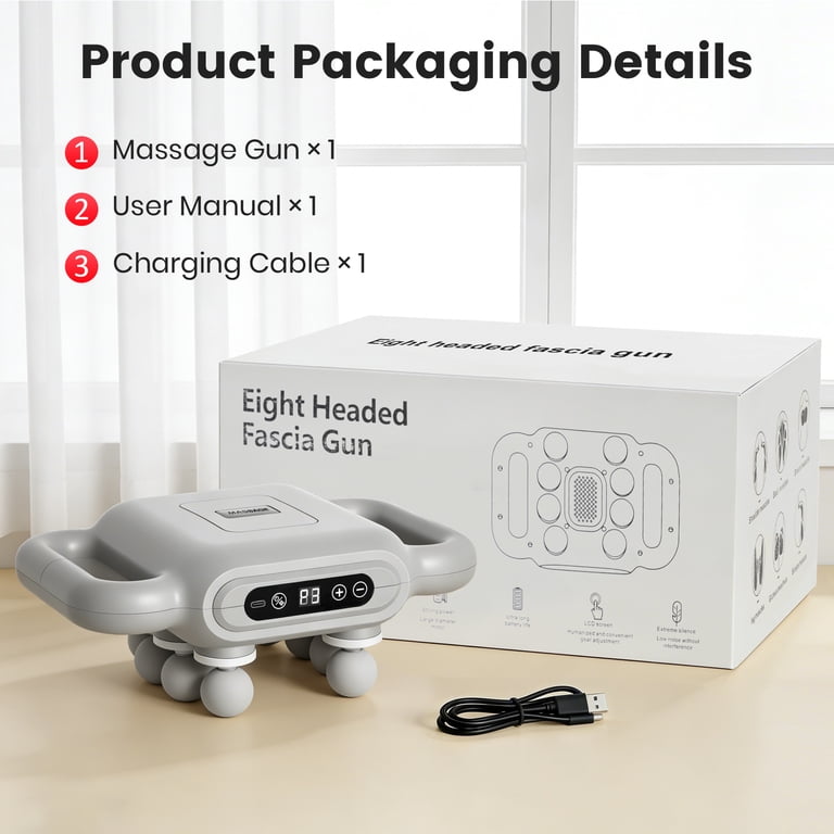 Multi-Head Percussion Fascia Massager Gun- 8-Head Deep Tissue Muscle Massager with LCD & Type-C Charging