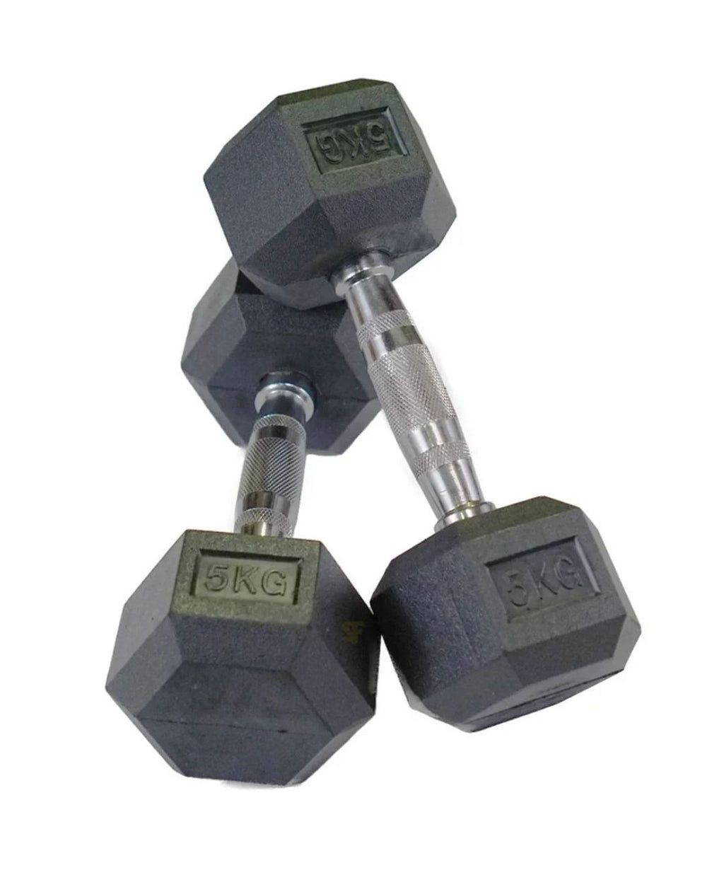 5KG Pair Rubber Head Dumbbells – Hexagonal Anti-Roll Design, Durable Rubber Coated, Floor Protection, Home Gym