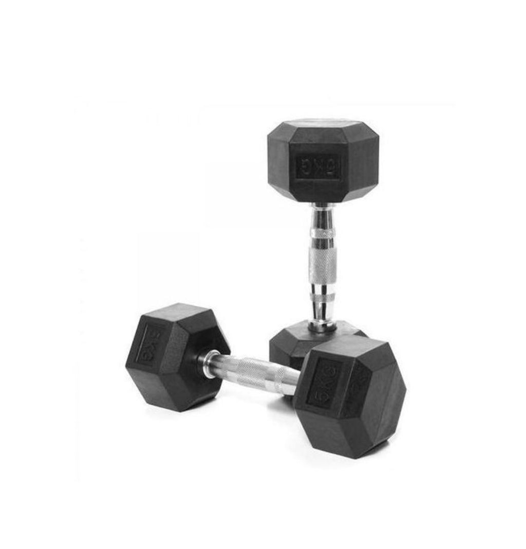 5KG Pair Rubber Head Dumbbells – Hexagonal Anti-Roll Design, Durable Rubber Coated, Floor Protection, Home Gym