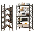 5-Layer Foldable Moveable Kitchen Storage Rack 360° Wheels Rust-Free Metal Organizer – Black