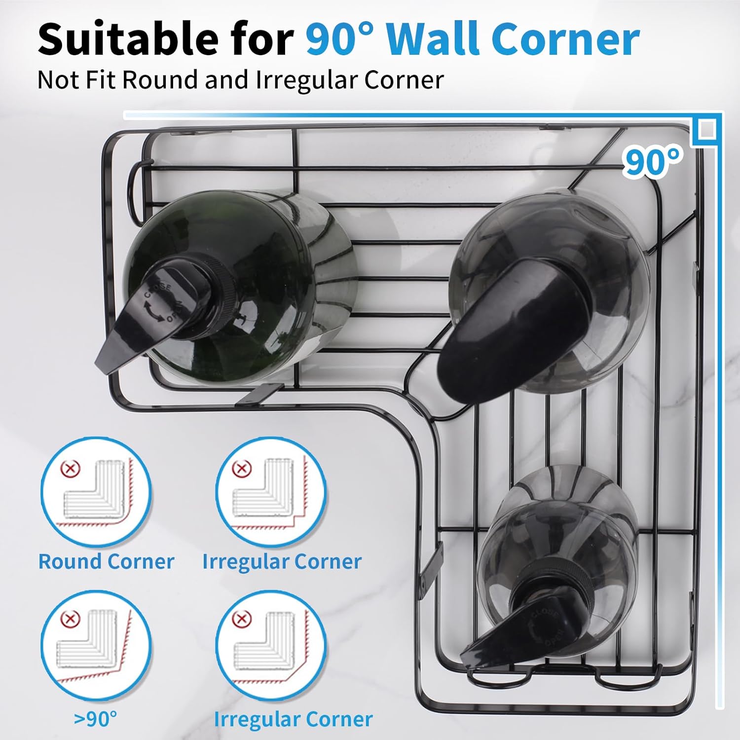 5-Pack Rustproof Black Corner Shower Caddy & Wall-Mounted Bathroom Organizer Set – Heavy-Duty SUS304 Stainless Steel, No-Drill Adhesive Installation