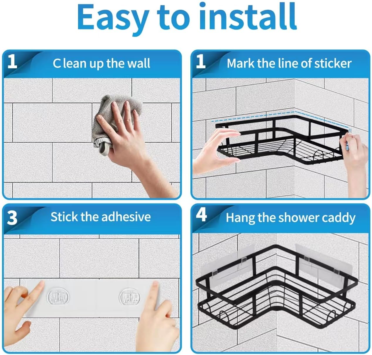 5-Pack Rustproof Black Corner Shower Caddy & Wall-Mounted Bathroom Organizer Set – Heavy-Duty SUS304 Stainless Steel, No-Drill Adhesive Installation
