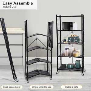 5-Tier Foldable Storage Shelves with Wheels | Heavy-Duty Carbon Steel Rolling Organizer Cart
