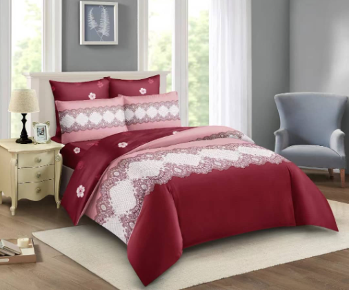 5x6 Cotton Duvet Set, Maroon & White Bedding Set with Bedsheet & 2 Pillowcases | Soft, Cozy Complete Queen Size Bed Set