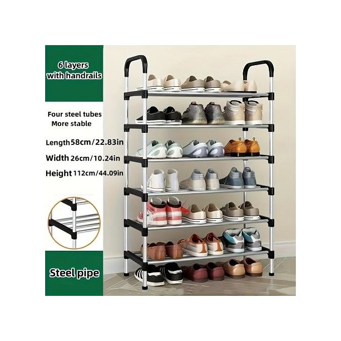 6-Tier Collapsible Shoe Rack – Multi-Color Steel Tube & Cotton Organizer for Entryway, Closet, or Bedroom Storage