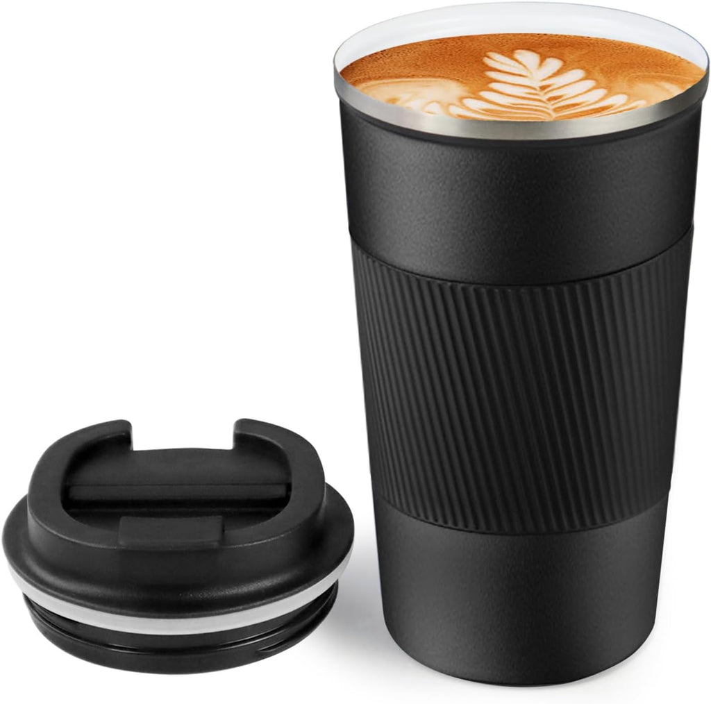 Thermo-Grip Matte Black Travel Mug, 500ml Vacuum-Insulated Thermos – Sleek. Secure. Satisfying.