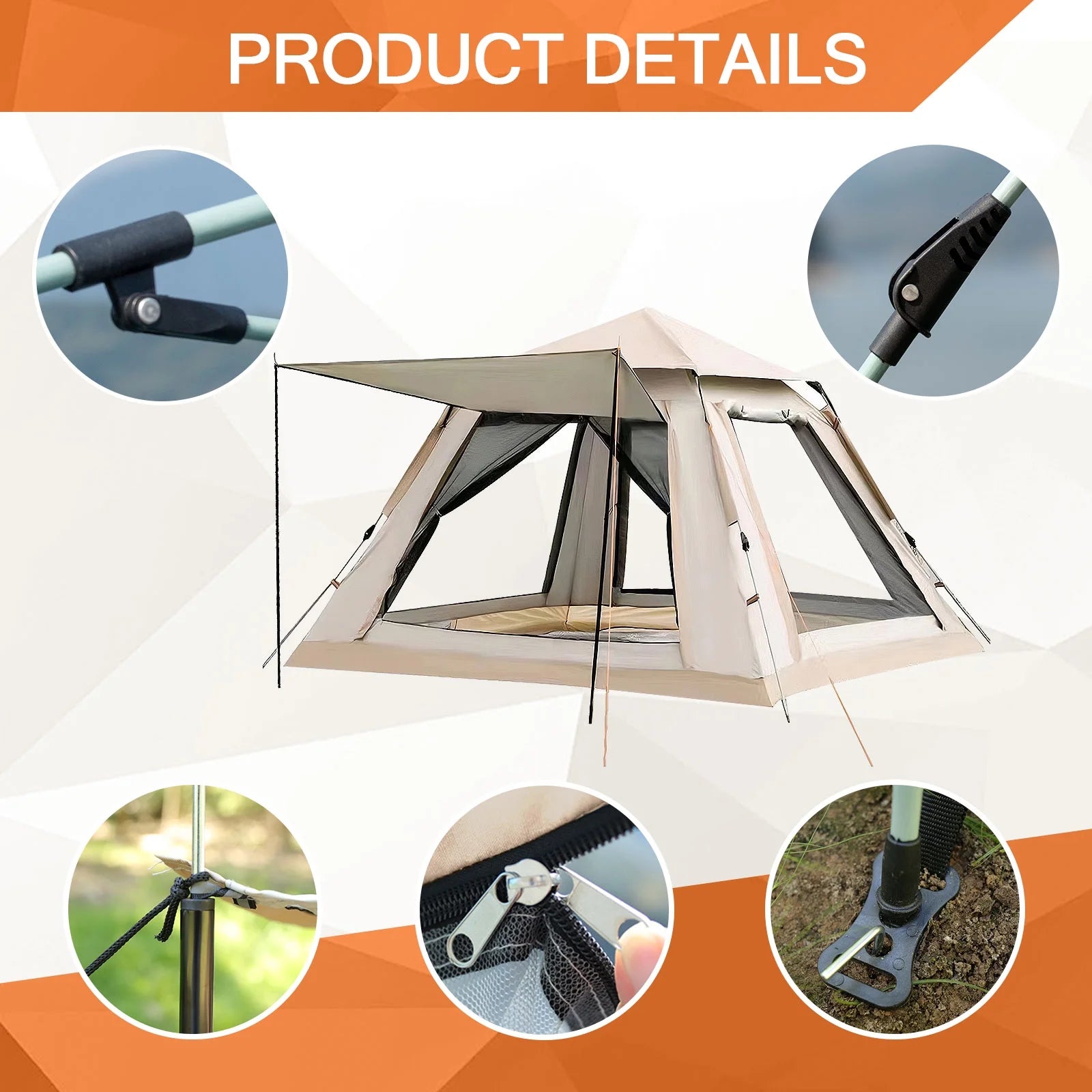 6 Person Pop Up Tent – Family Camping Tent with Hammock, Automatic Water-Resistant, Instant Setup & Carry Bag for Beach, Hiking & Traveling