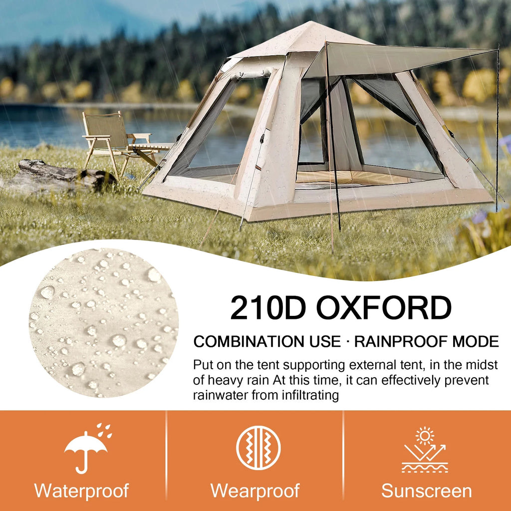 6 Person Pop Up Tent – Family Camping Tent with Hammock, Automatic Water-Resistant, Instant Setup & Carry Bag for Beach, Hiking & Traveling