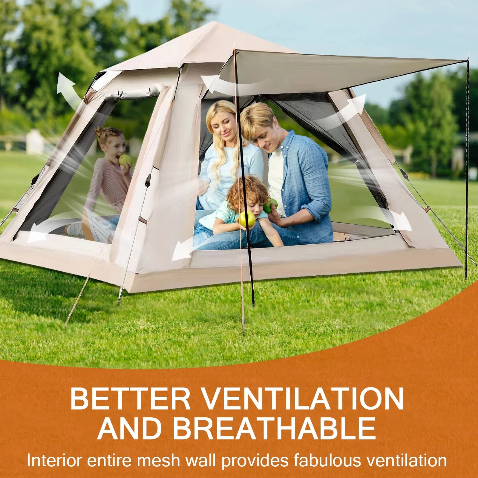 6 Person Pop Up Tent – Family Camping Tent with Hammock, Automatic Water-Resistant, Instant Setup & Carry Bag for Beach, Hiking & Traveling