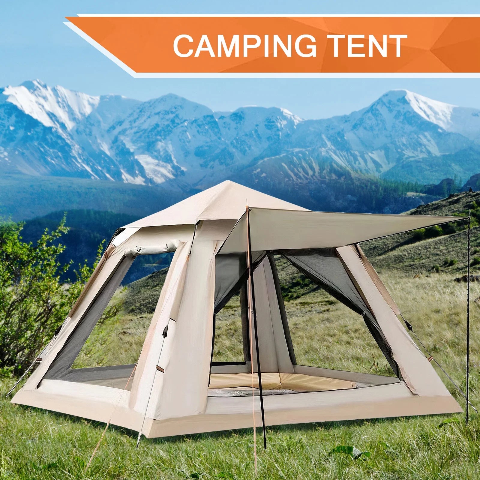 6 Person Pop Up Tent – Family Camping Tent with Hammock, Automatic Water-Resistant, Instant Setup & Carry Bag for Beach, Hiking & Traveling