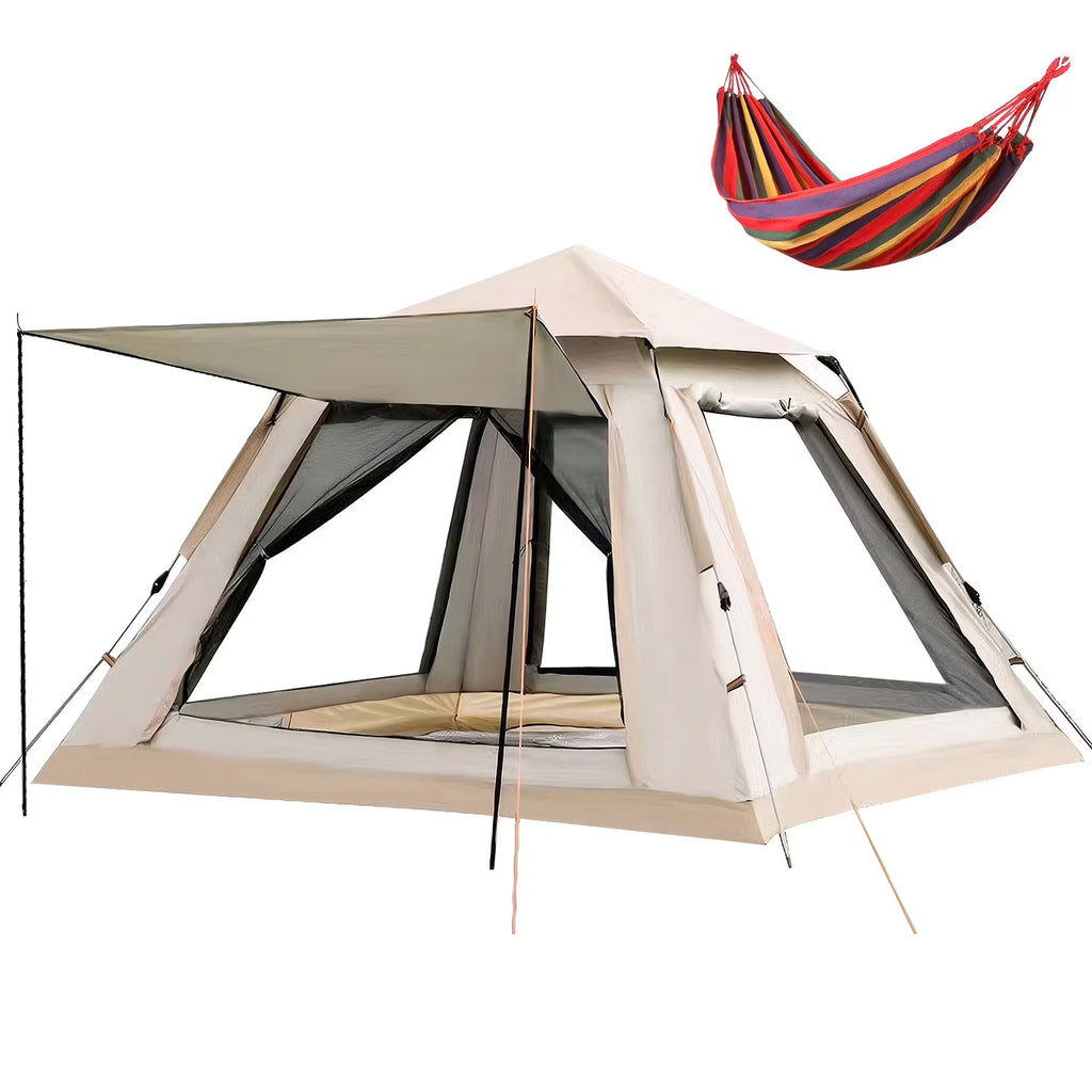 6 Person Pop Up Tent – Family Camping Tent with Hammock, Automatic Water-Resistant, Instant Setup & Carry Bag for Beach, Hiking & Traveling