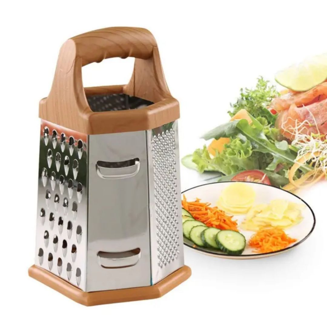 6-Sided Stainless Steel Box Grater – Sharp 304 Rust-Free Blades, Easy Grating & Slicing, Non-Slip Grip