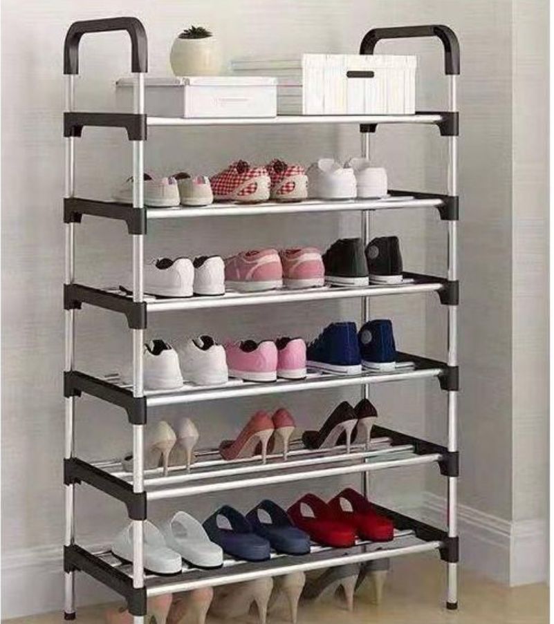 6-Tier Collapsible Shoe Rack – Multi-Color Steel Tube & Cotton Organizer for Entryway, Closet, or Bedroom Storage