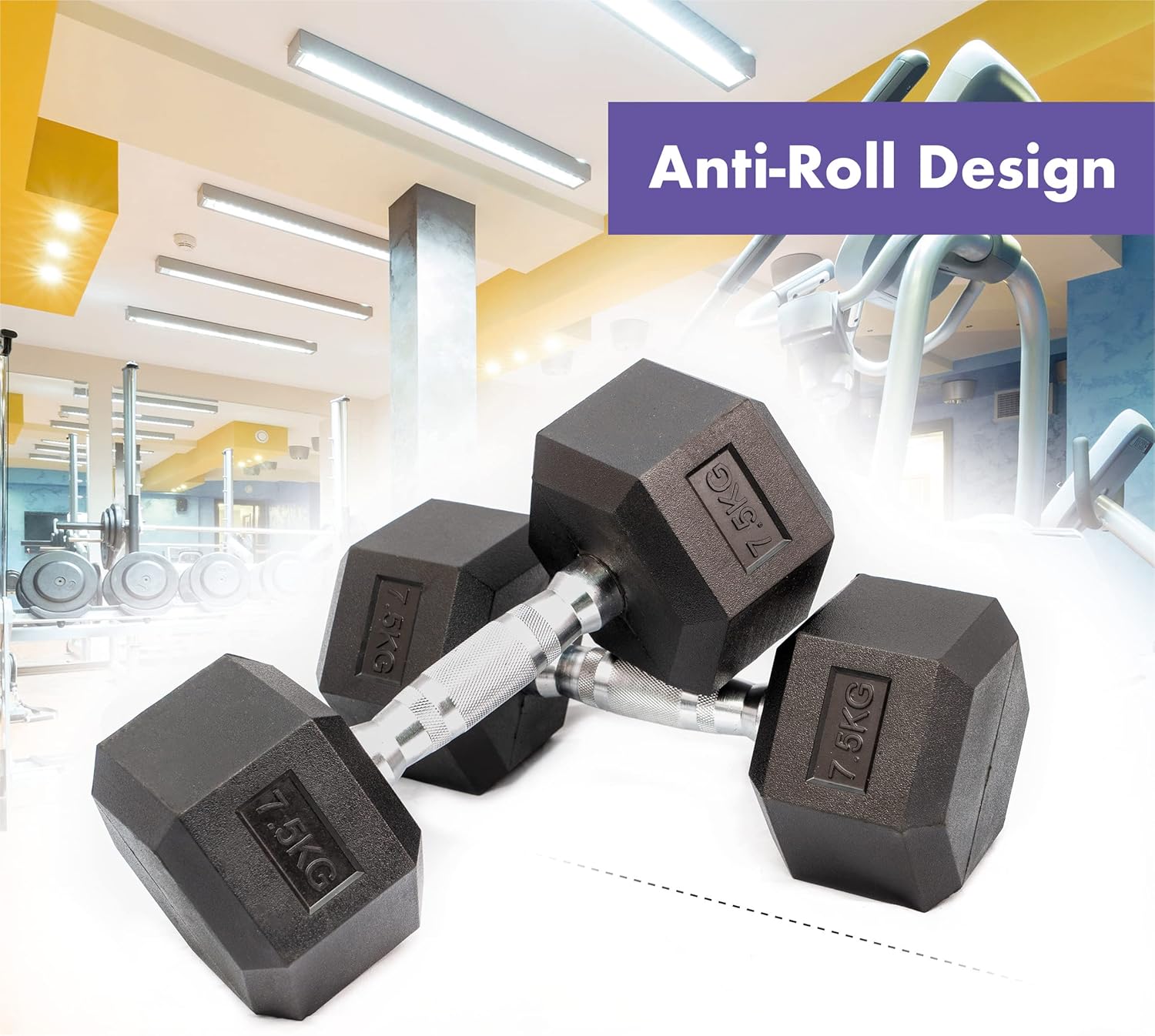7.5kg Hex Dumbbells – Rubber-Coated Pair for Home Gym Workouts