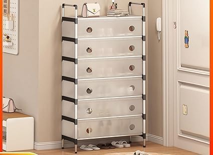 7-Layer Dust Proof Shoe Rack with Cover - 21 Pair Storage Organizer with Durable Plastic Construction