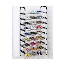 8-Tier Stainless Steel Shoe Rack - Stackable Adjustable Wire Grid Organizer for Narrow Spaces