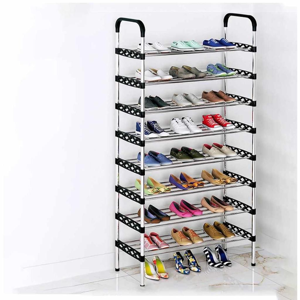 8-Tier Stainless Steel Shoe Rack - Stackable Adjustable Wire Grid Organizer for Narrow Spaces