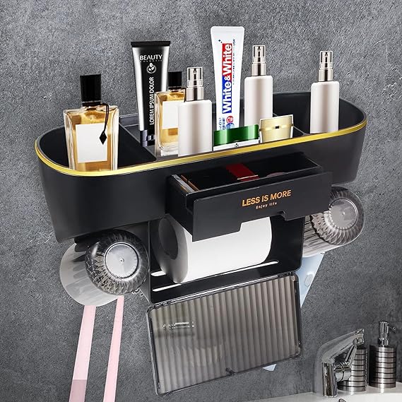 Wall Mounted Toothbrush Holder with Dust-Proof Cover – Large Capacity & Multi-Functional Storage (Black/Marble/Transparent) - LIFE STORES UGANDA
