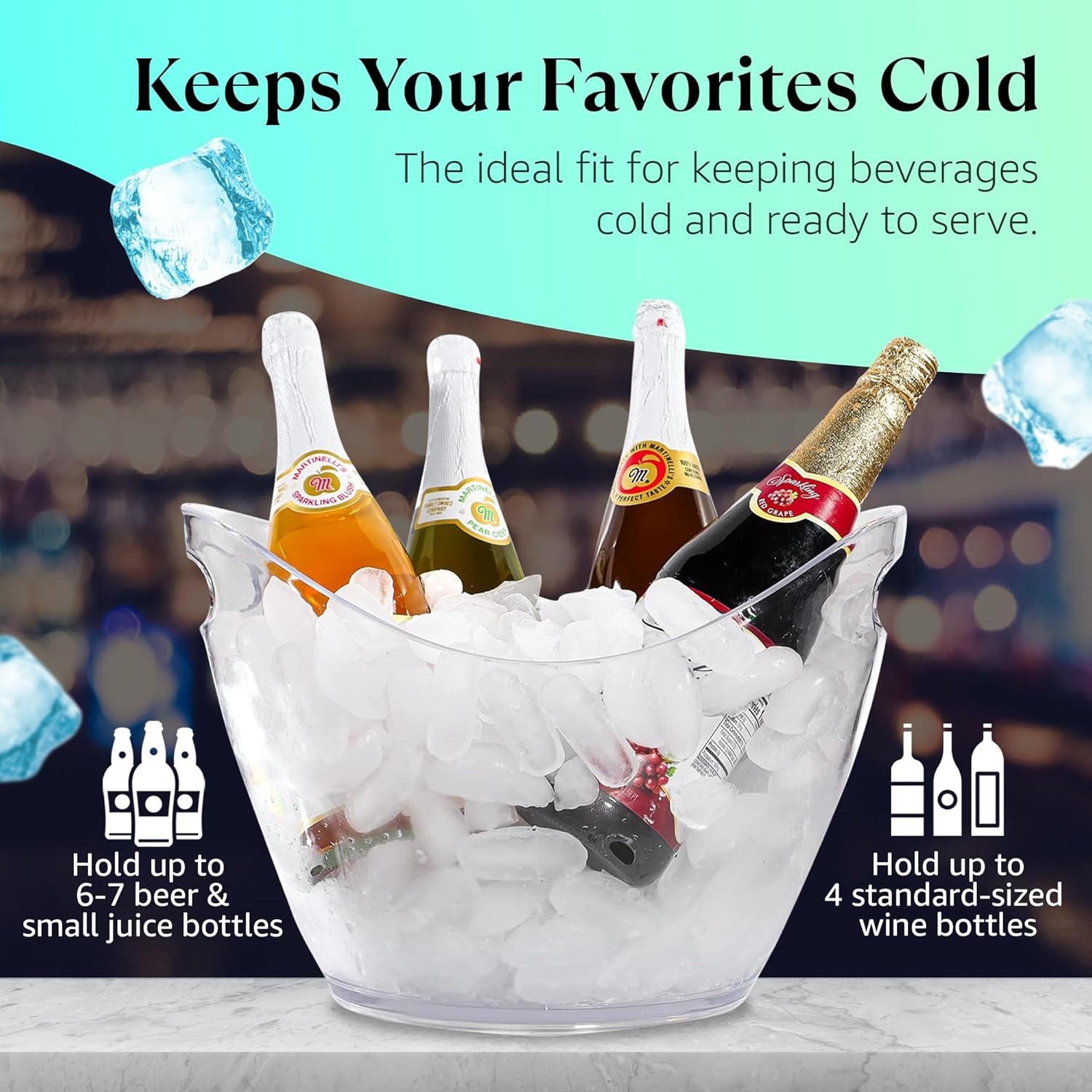8L Large Clear Acrylic Ice Bucket | Transparent Party Drink Tub Chiller for 2-4 Wine & Champagne Bottles | Modern Beverage Cooler with Handles for Indoor/Outdoor Events