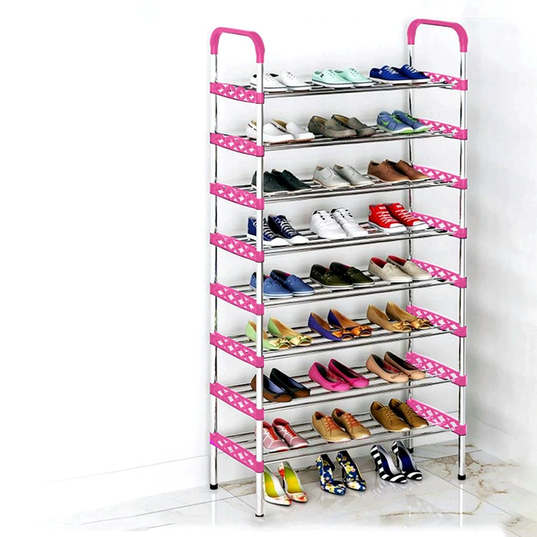 8-Layer Metallic Shoe Rack - Steel Storage Organizer with Space-Saving Design