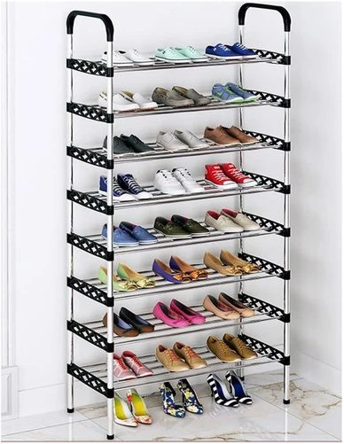 8-Layer Metallic Shoe Rack - Steel Storage Organizer with Space-Saving Design