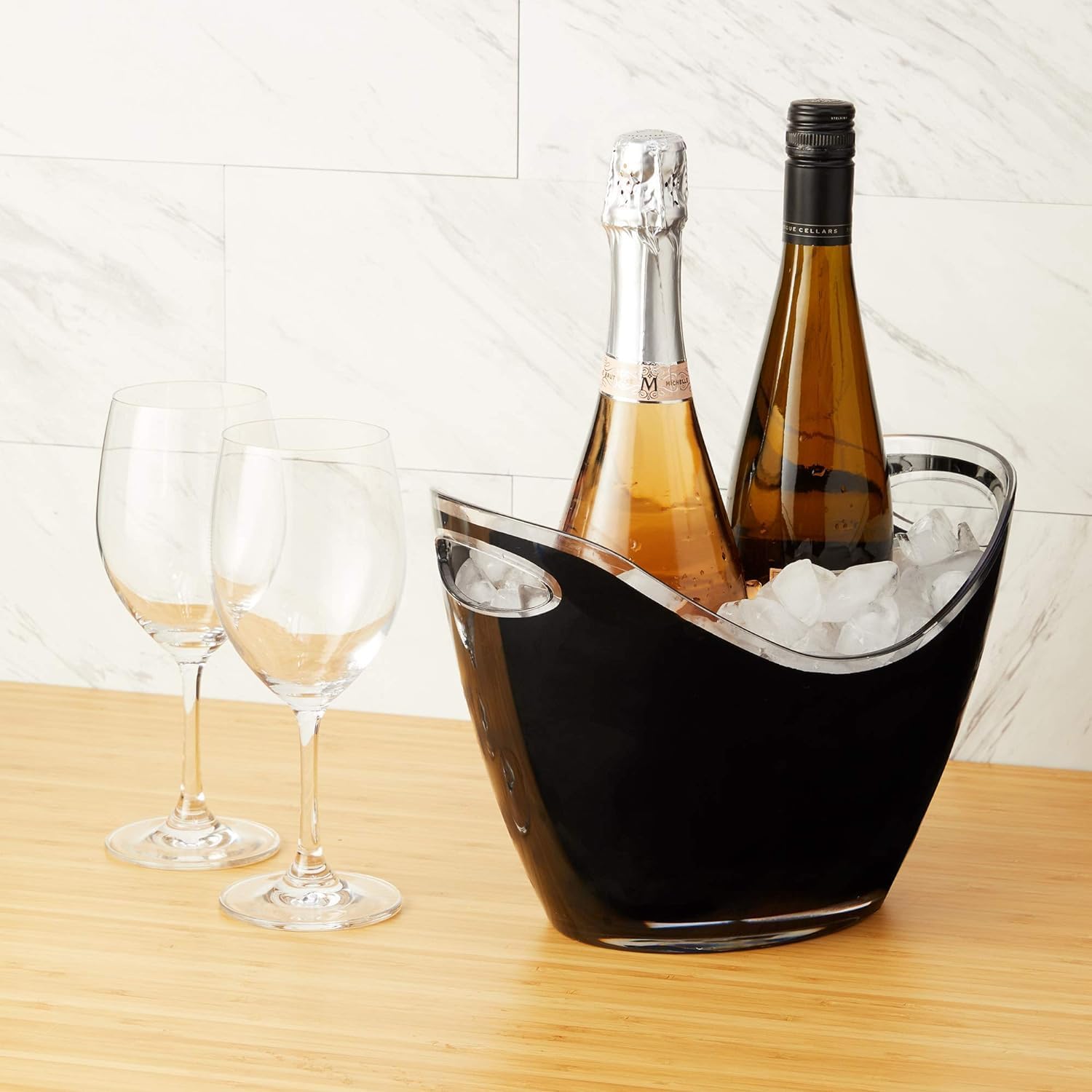 Beaumont 8 Litre Large Black Acrylic Champagne & Wine Cooler Bucket | Portable Ice Bucket Chiller for 2 Bottles | Lightweight Leakproof Tabletop Drink Tub for Parties, BBQs & Events