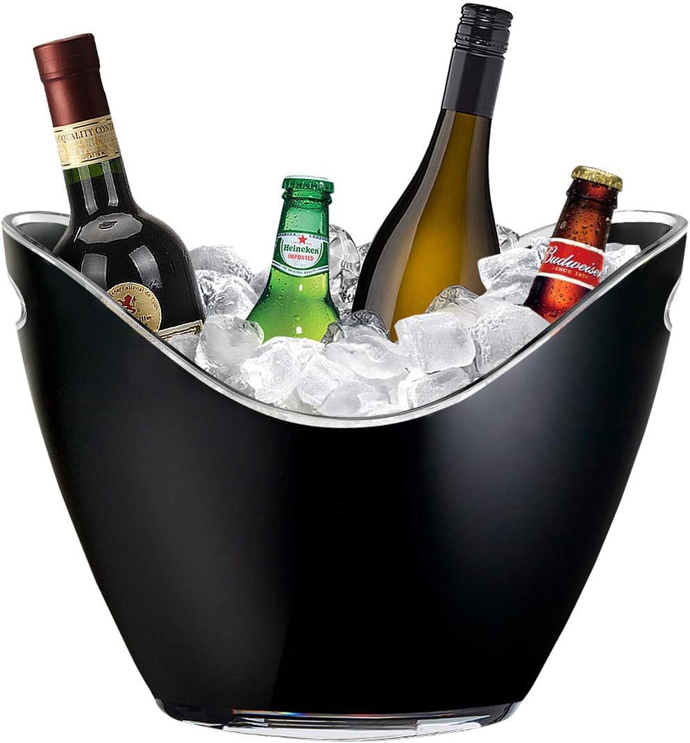 Beaumont 8 Litre Large Black Acrylic Champagne & Wine Cooler Bucket | Portable Ice Bucket Chiller for 2 Bottles | Lightweight Leakproof Tabletop Drink Tub for Parties, BBQs & Events