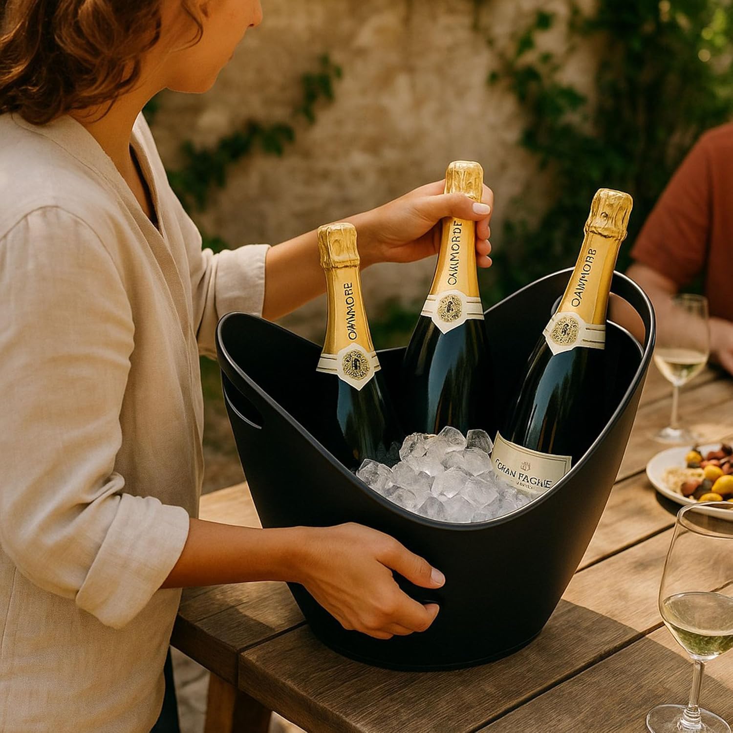 Beaumont 8 Litre Large Black Acrylic Champagne & Wine Cooler Bucket | Portable Ice Bucket Chiller for 2 Bottles | Lightweight Leakproof Tabletop Drink Tub for Parties, BBQs & Events