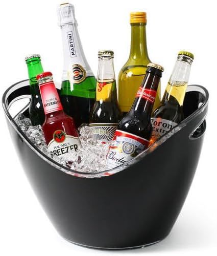 Beaumont 8 Litre Large Black Acrylic Champagne & Wine Cooler Bucket | Portable Ice Bucket Chiller for 2 Bottles | Lightweight Leakproof Tabletop Drink Tub for Parties, BBQs & Events