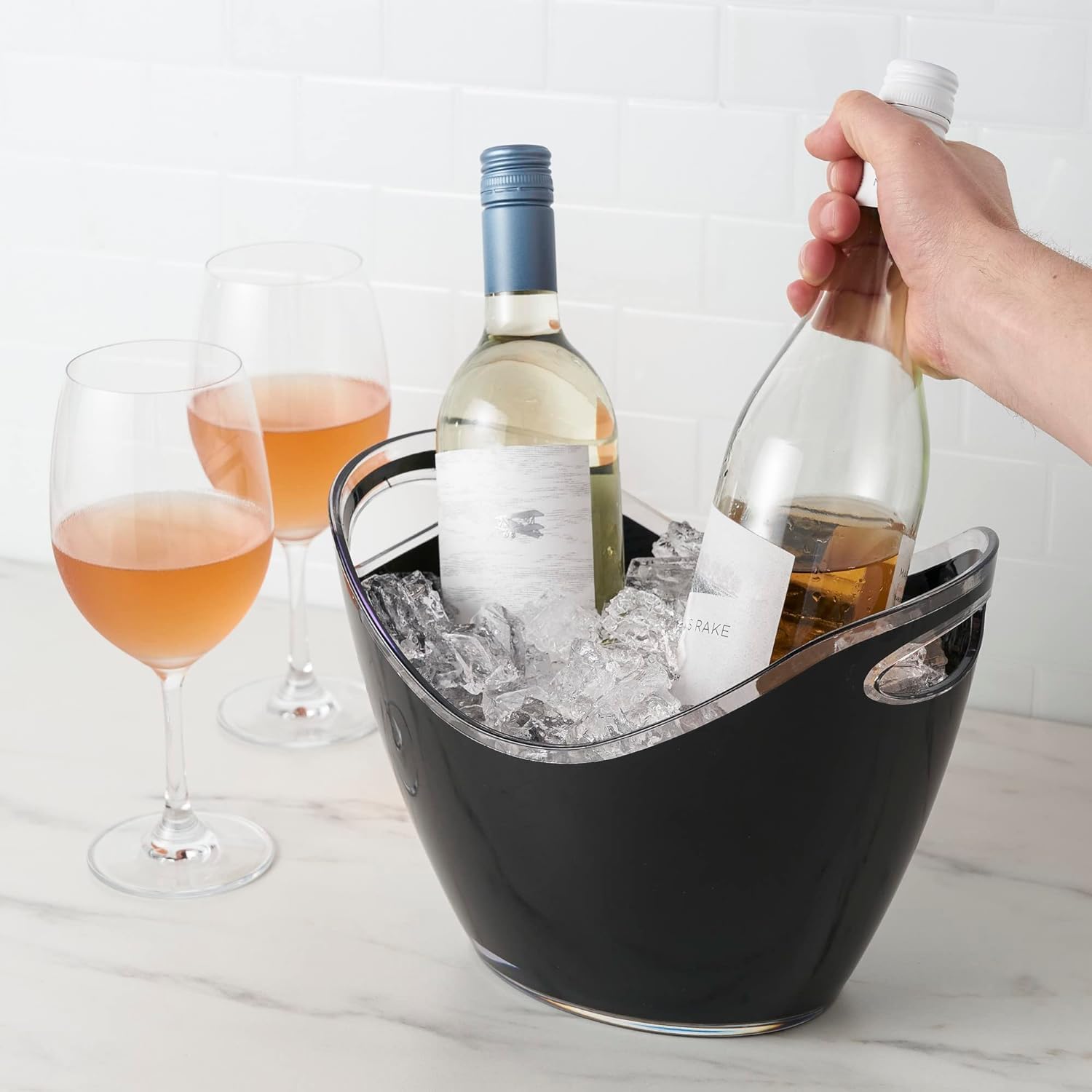 Beaumont 8 Litre Large Black Acrylic Champagne & Wine Cooler Bucket | Portable Ice Bucket Chiller for 2 Bottles | Lightweight Leakproof Tabletop Drink Tub for Parties, BBQs & Events