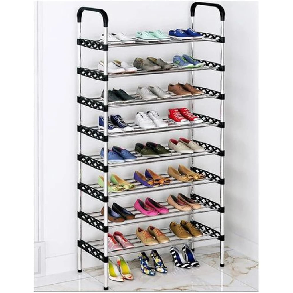 8-Layer Stainless Steel Shoe Rack – Stackable, Adjustable, Multi-Tier Wire Grid Organizer for Entryway, Closet, or Narrow Spaces